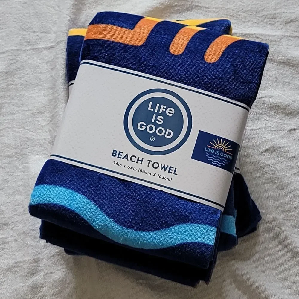 LIFE IS GOOD Large Sunshine Logo Beach Towel ☀️ 2024 ☀️ 34 x 64 inches • New